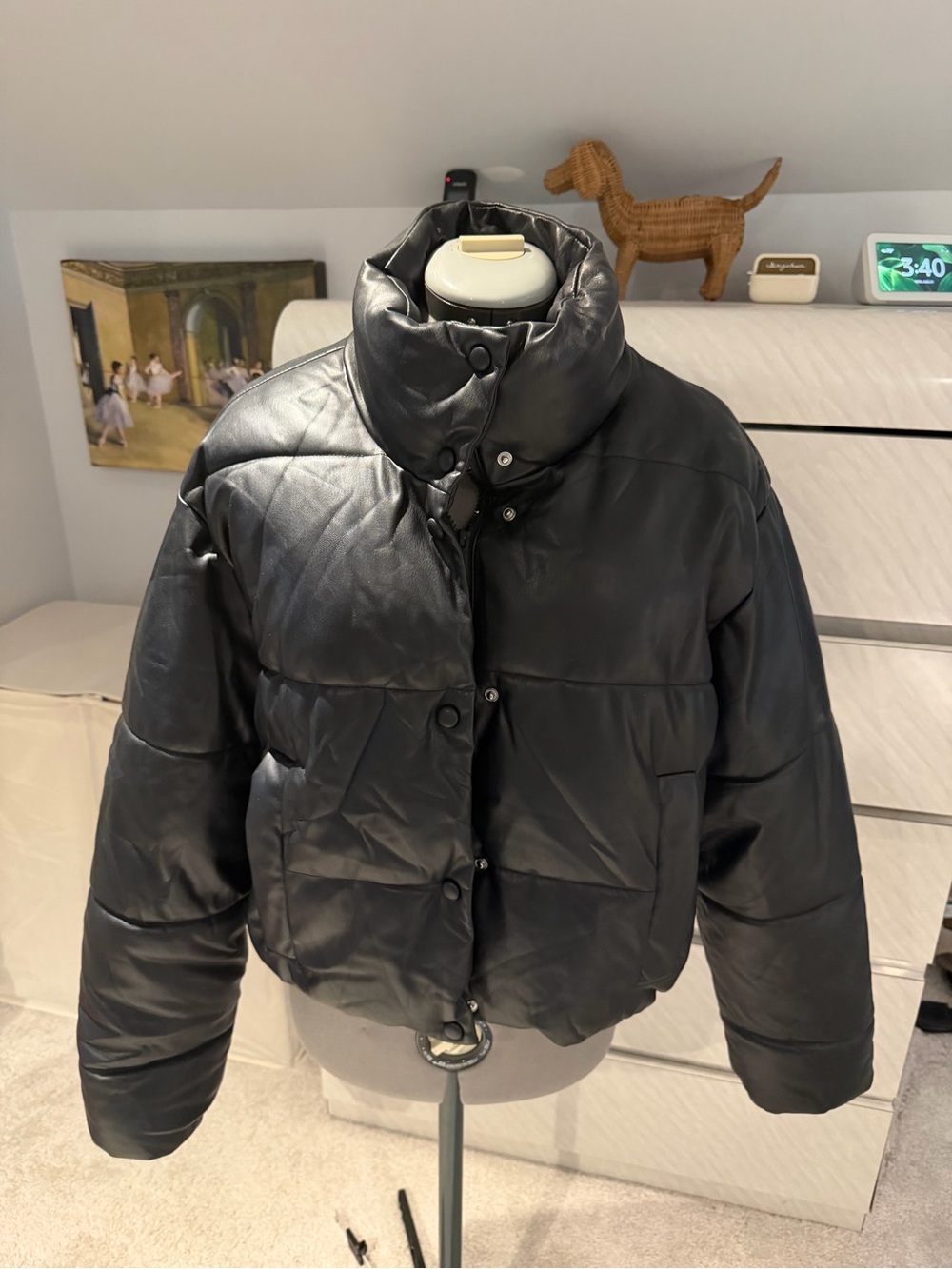 Zara Black Cropped Puffer Jacket with High Collar